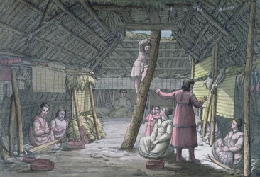 Innenraum eines Hauses in Unalaska, Illustration aus 